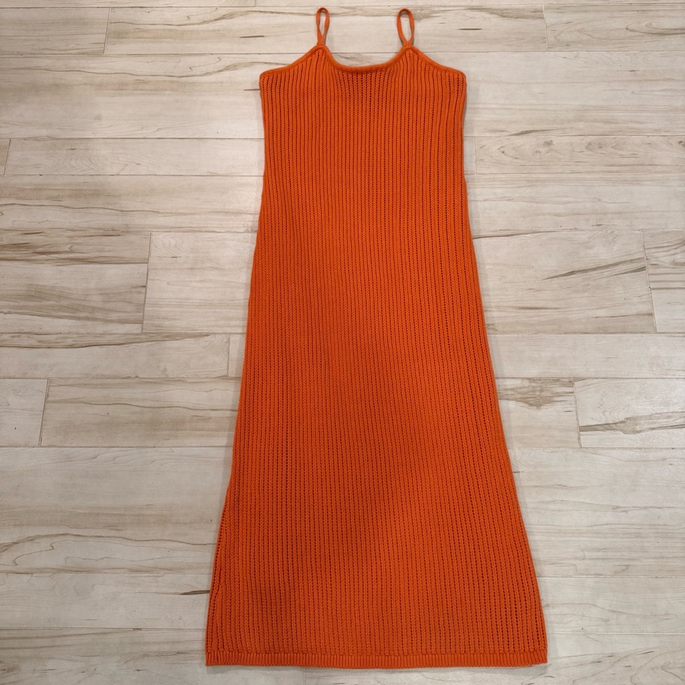 Boho Orange Crochet Maxi Dress Beach Vacation Wedding Guest XL